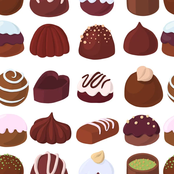 Patrón sin costura vectorial con caramelos de chocolate — Vector de stock