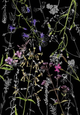 Arka plan bitki ve çiçek çizim ile