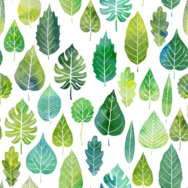 나무 잎으로 수채화 원활한 패턴 — 스톡 사진