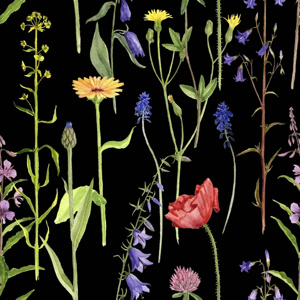 水彩画の花とシームレスなパターン — ストック写真