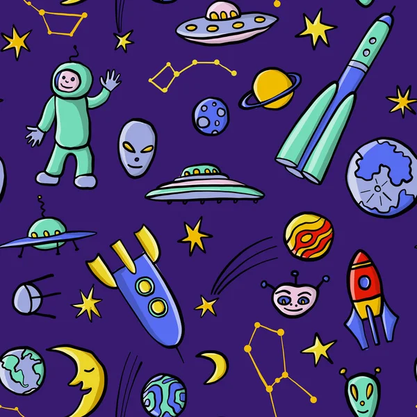 hand drawn vector doodle space seamless pattern