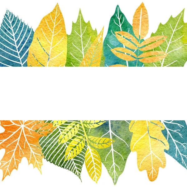 Watercolor template with autumn tree leaves — Stock Photo, Image