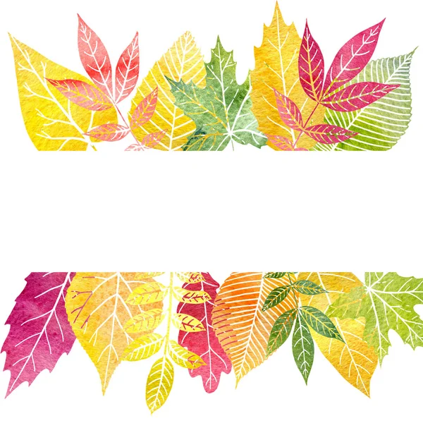 Modèle aquarelle avec feuilles d'arbre d'automne — Photo