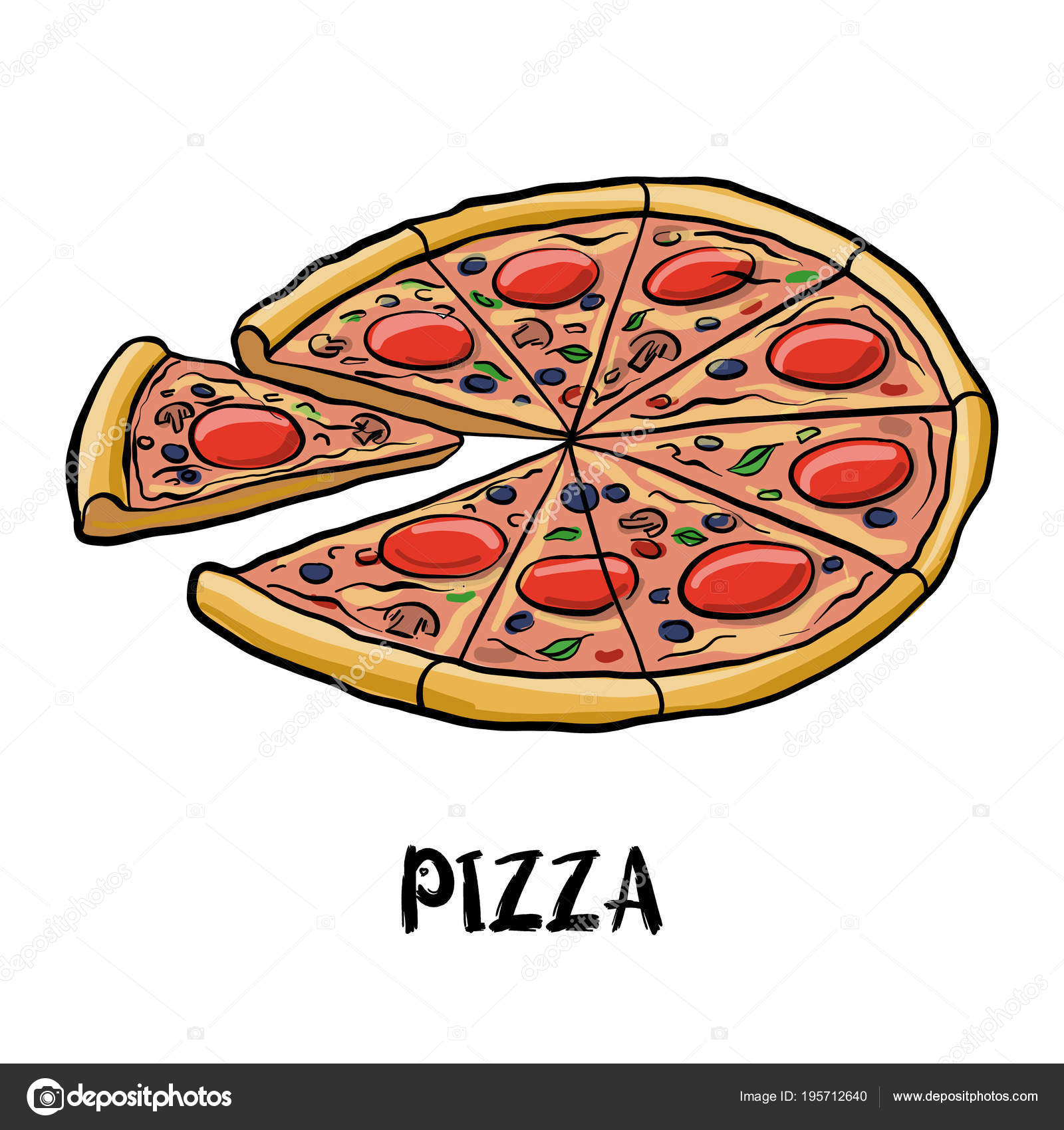 Pizza çizim vektör Vektörel çizim ©cat_arch_angel Vektörel 195712640