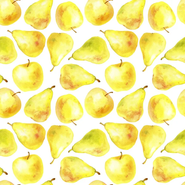 Patrón sin costuras con peras amarillas y manzanas — Foto de Stock