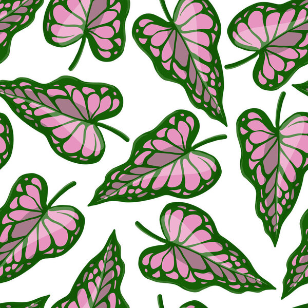 vector seamless pattern with drawing tropical leaf