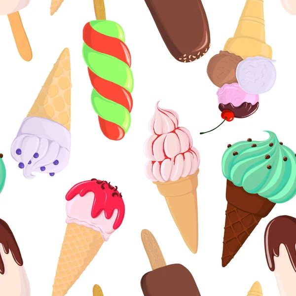 Vector seamless pattern with ice creams — Stock Vector