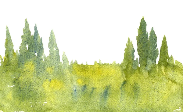 Watercolor landscape with trees — Stock Photo, Image