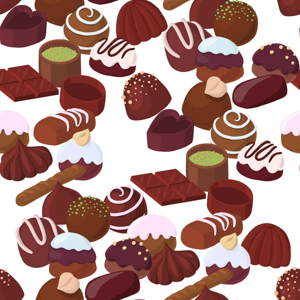 Patrón sin costura vectorial con caramelos de chocolate — Vector de stock