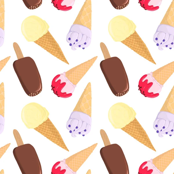 Vector seamless pattern with ice creams — Stock Vector