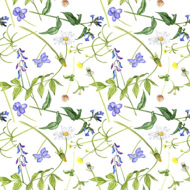 Vahşi bitkiler ve çiçeklerle kusursuz desen