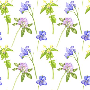 Vahşi bitkiler ve çiçeklerle kusursuz desen