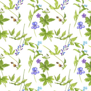 Vahşi bitkiler ve çiçeklerle kusursuz desen