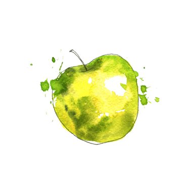 suluboya yeşil elma çiziyor