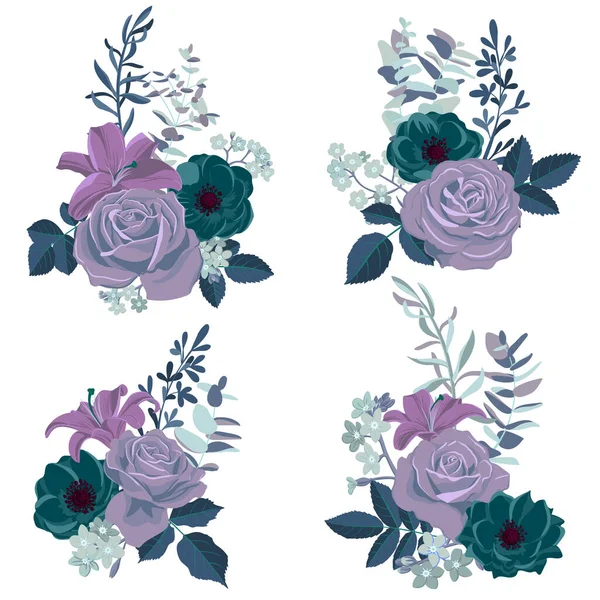 Vettore disegno fiori set — Vettoriale Stock