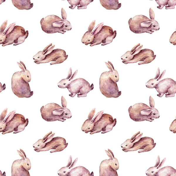 Seamless pattern with cute rabbit drawing in watercolor — Stock Photo, Image