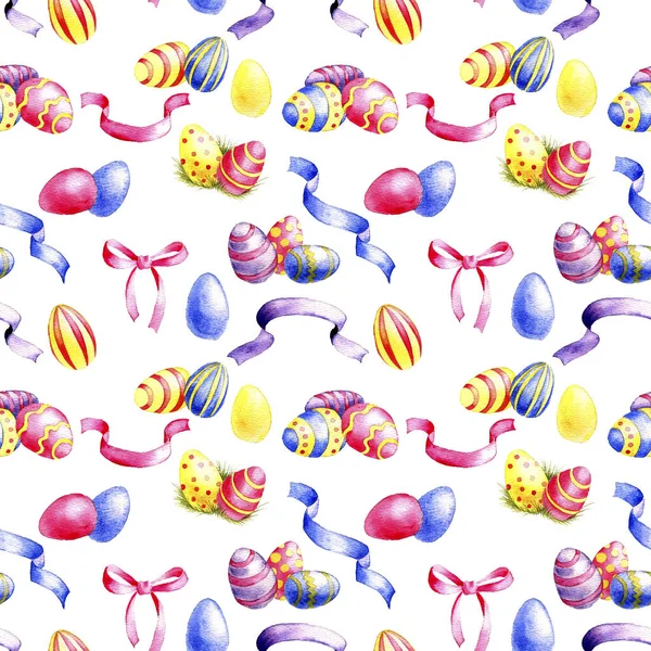 Modello senza soluzione di continuità con disegno ad acquerello uova di Pasqua — Foto Stock