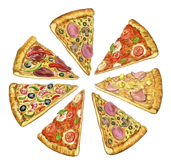 Watercolor drawing pizza — Stock Photo, Image