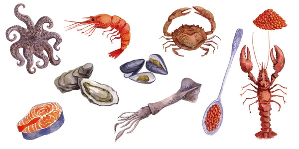 Watercolor drawing seafoods — Stock Image Watercolor drawing seafoods Royalty Free Stock Photos