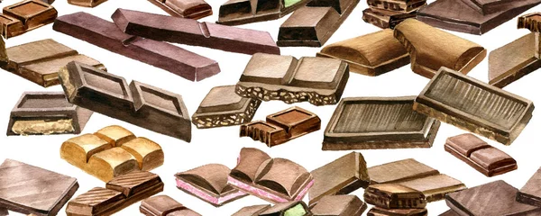 Aquarell-Zeichnung nahtloses Muster mit Schokolade — Stockfoto