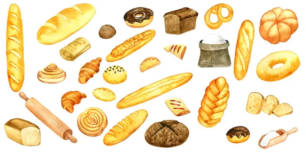 Suluboya ekmek ve fırın çizimi — Stok fotoğraf