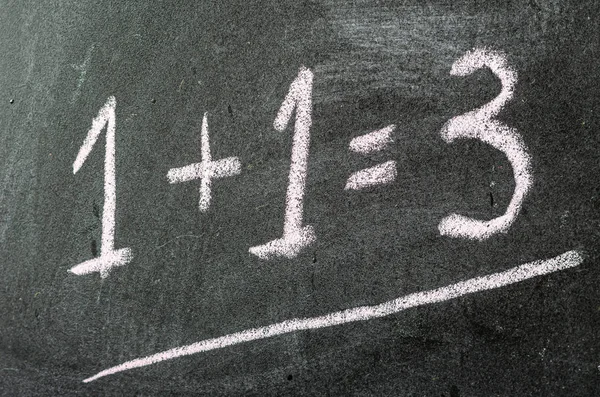 1+1=3 Handwritten With Chalk On A Blackboard — Stock Photo, Image