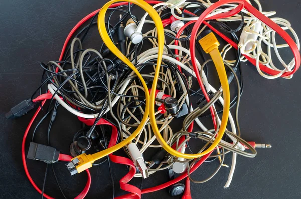 Lot Usb Cables Wires Dark Background Pile Colorful Many Used — 스톡 사진