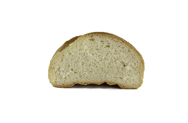 一片面包站在白色的背景上 一片白面包正面地摆好了 有选择的重点 景观摄影安排 — 图库照片