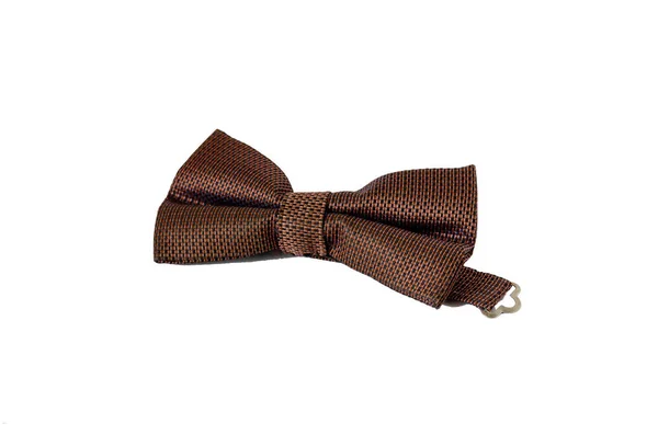 Brown Bow Tie White Tło Zbliżenie Eleganckiego Akcesorium Modowego Dla — Zdjęcie stockowe