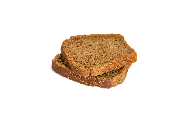 Two rectangular slices of rye bread on a white background. — 스톡 사진