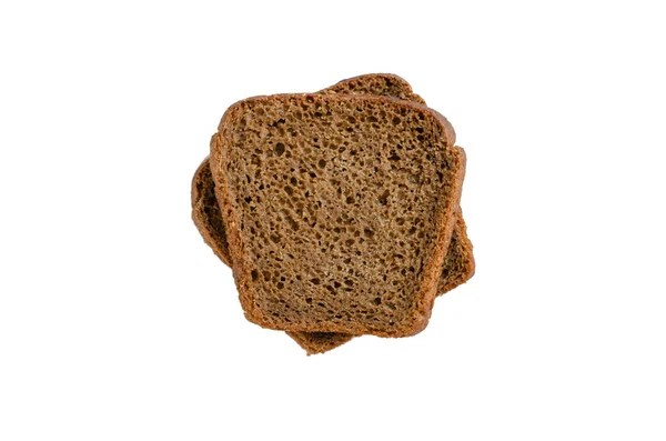 Two rectangular slices of rye bread on a white background. — 스톡 사진