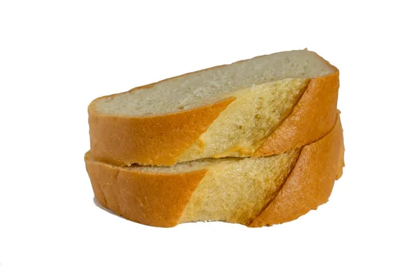 Two slices of white bread on a white background. — Stock Photo, Image