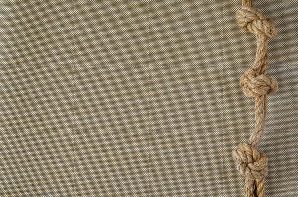 Henneptouw Met Drie Knopen Abstracte Achtergrond Met Natuurlijke Touwen Zeilen — Stockfoto