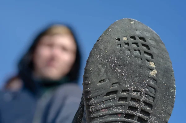 Close View Bottom Sole Jumping Running Young Man Morning Run — Stock Photo, Image