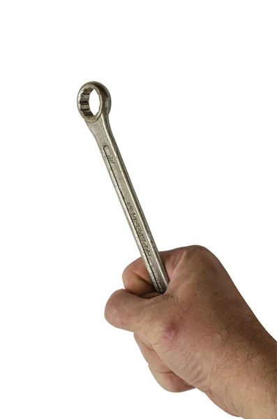 Klíč Ruce Mužská Ruka Dospělého Muže Ruce Allenový Klíč Izolovat — Stock fotografie
