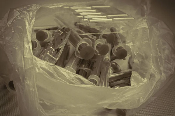 Використовуються Шприци Флакони Ампули Сумці Пластиковий Пакет Медичними Відходами Медичні — стокове фото