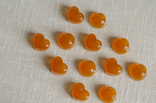 Yapımı Jöleli Şekerler Portakallı Lezzetli Ikramlar Şekersiz Tatlı Şekerler Kalp — Stok fotoğraf