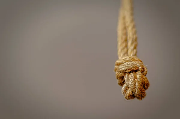 Jute Seil Das Von Oben Mit Knoten Hängt Seil Mit — Stockfoto