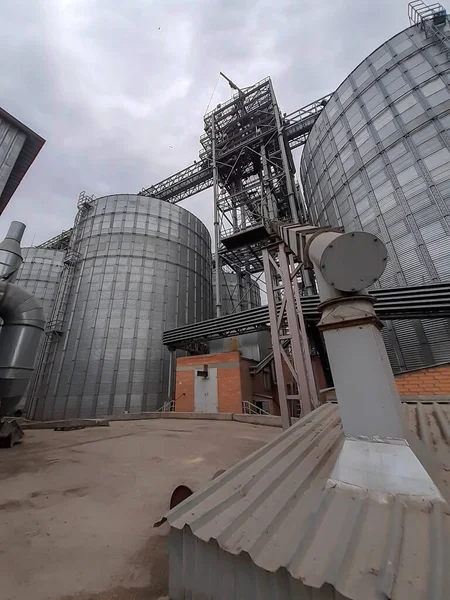 Silos Metálicos Para Almacenar Grano Terminal Grano Moderno Silo Cilíndrico — Foto de Stock