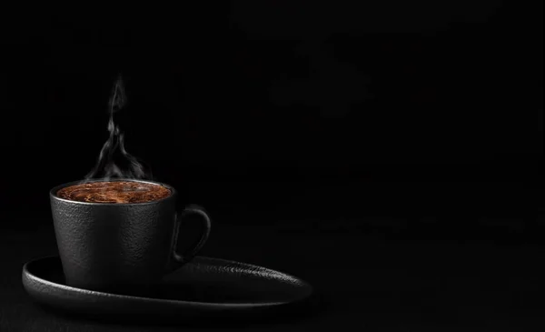 Taza Con Espresso Con Espuma Platillo Vapor Eleva Sobre Una —  Fotos de Stock
