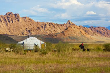 Nomad camp in the Mongolian steppe clipart