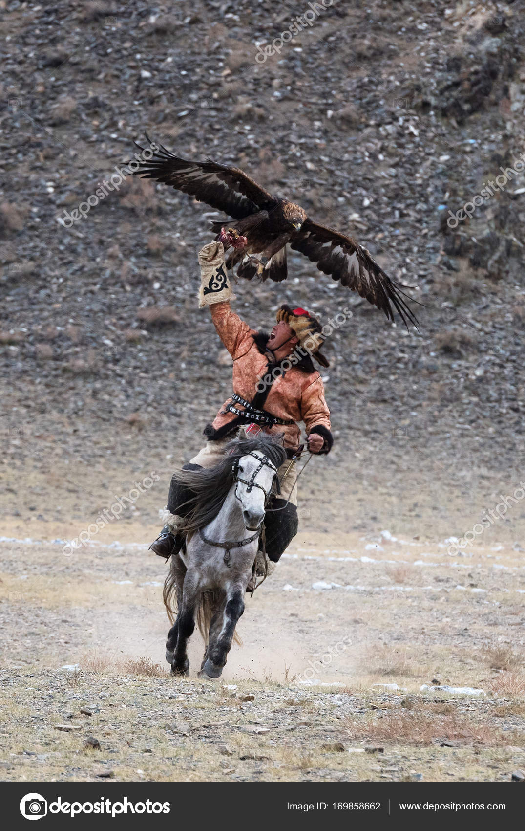 Unknown Huntsman With Golden Eagle Shows His Experience In