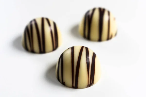 Three White Chocolate Candies Isolated White Background — Stock Photo, Image