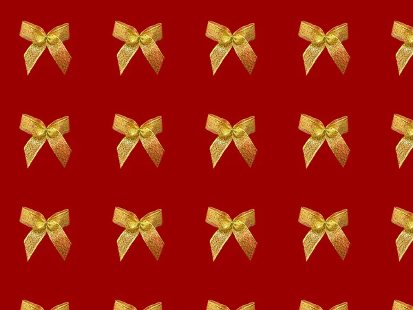 Gold Bows Red Background Seamless Pattern Photo Bows Blank Wrapping — 스톡 사진