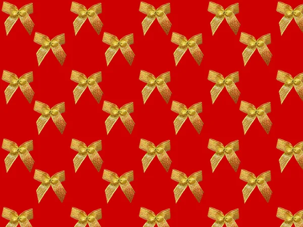 Gold Bows Red Background Seamless Pattern Photo Bows Blank Wrapping — 스톡 사진