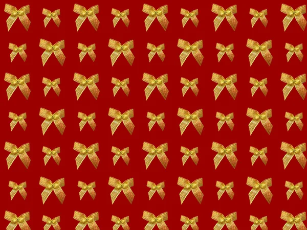 Gold Bows Red Background Seamless Pattern Photo Bows Blank Wrapping — Stock Photo, Image