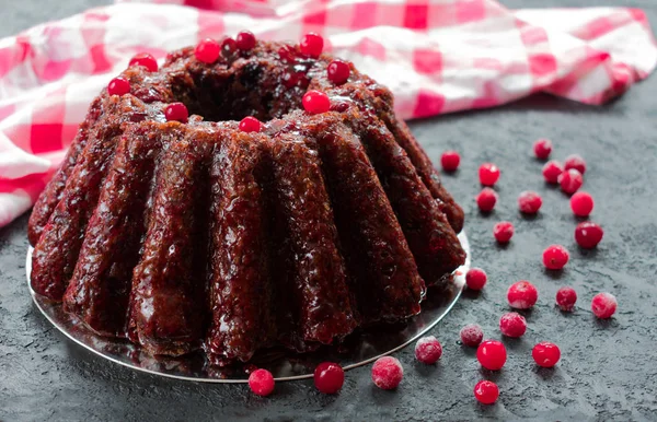 Chocolate Cake Cupcake Cherries Cranberries Soaked Liquor Black Background — Stock Photo, Image