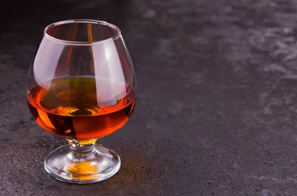 Glass Cognac Black Background Copy Space — Stock Photo, Image