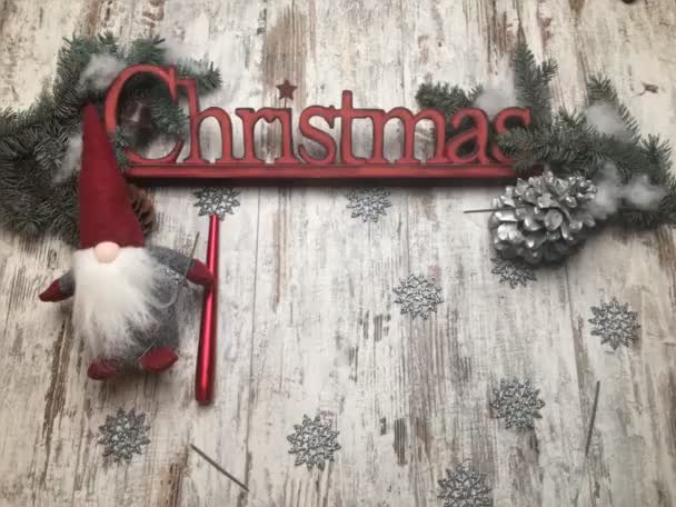 Christmas Staff Symbol Choinka Choinka Santa Stożek Świeca Srebrne Płatki — Wideo stockowe