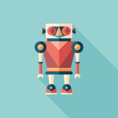 Robot illüzyonist düz uzun gölgeler ile kare simgesi.